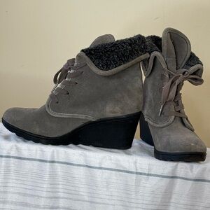 White Mountain Gray Wedge Ankle Boots with Suede Finish